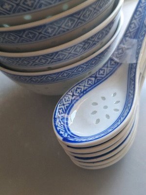 Porcelain set of bowls and spoons vintage new