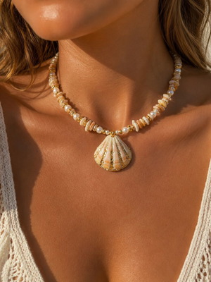 Short shell necklace new, handmade with natural shell chips