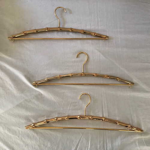 Set of 3 used antique bamboo-style metal hangers in gold color