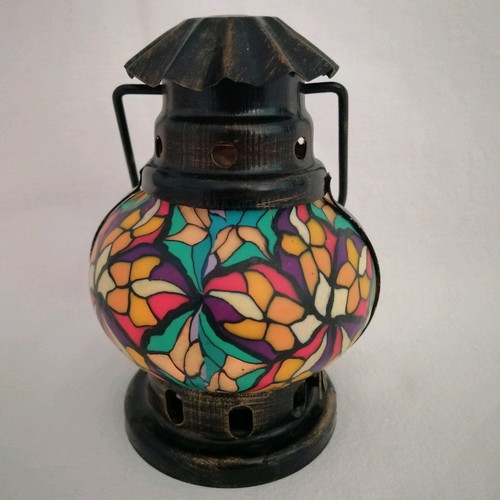 Brass hanging lantern vintage with mosaic designs like new