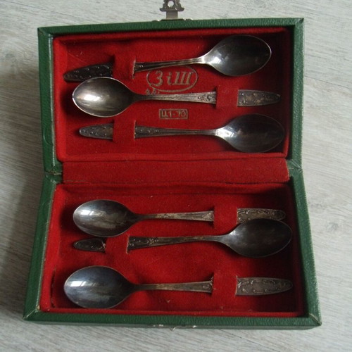 Set of old Russian melchior tea spoons like new, 6 pieces