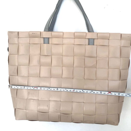 Handed by tote bag used, beige, recycled plastic