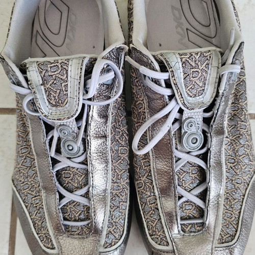 DKNY sneakers size 38 used, beige and silver fabric and leather