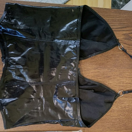Vinyl bustier and lace top stockings with garters new
