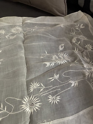 Vintage decorative table linen used, Swiss Tambour lace 48x68 cm