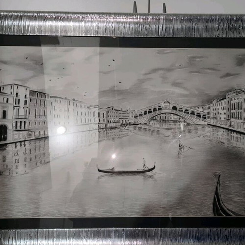 Venice picture handmade, pencil and charcoal artwork with frame new