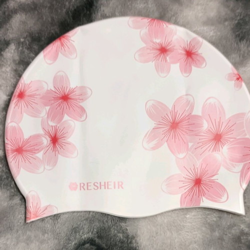 Swimming cap new, white with pink flowers, one size