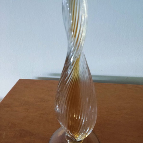 Evans Atelier crystal candlestick like new with yellow gold hue