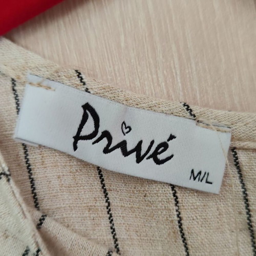 Beige sleeveless midi dress with black stripes, Prive Revaux