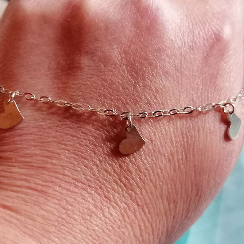 Silver 925 anklet with chain and hanging hearts new