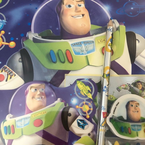 Toy Story 2 Buzz Lightyear set with sketchbook, notebook, crayons, pencil, eraser and stickers new vintage