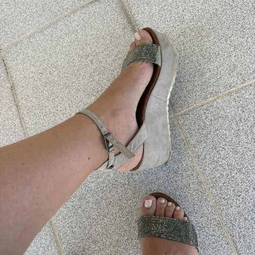 Migato platform sandals with rhinestones, grey silver
