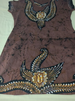 Cotton Kaftan with Front Print like new, brown and yellow, XL