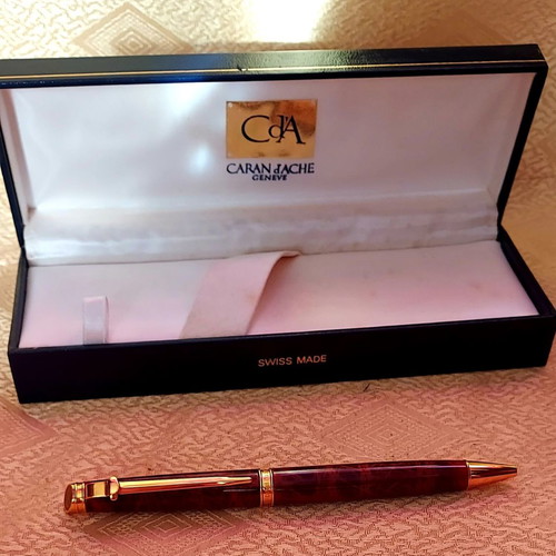 Caran d'Ache Genève pen new with brown marble lacquer and gold accents