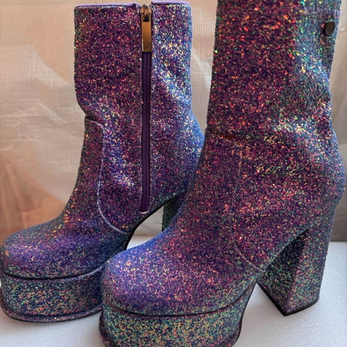 High Boots with Platform and Glitter used, size 37