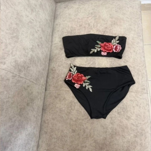 Bikini like new, high-waisted with floral embroidery