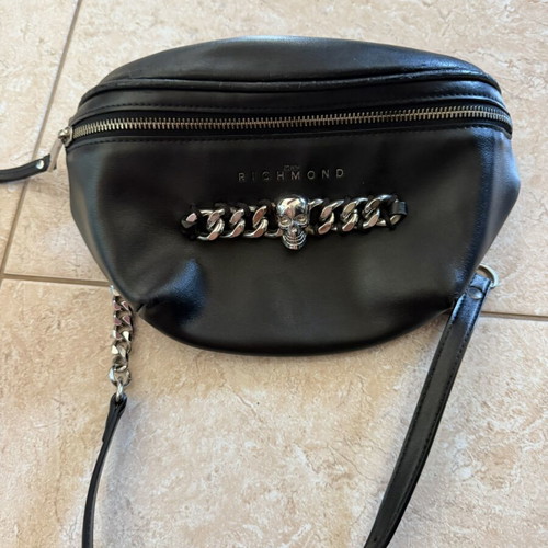 John Richmond black belt bag crossbody with skull and chain