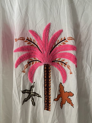 Long Poplin Shirt Kaftan with Pink Embroidery One Size New