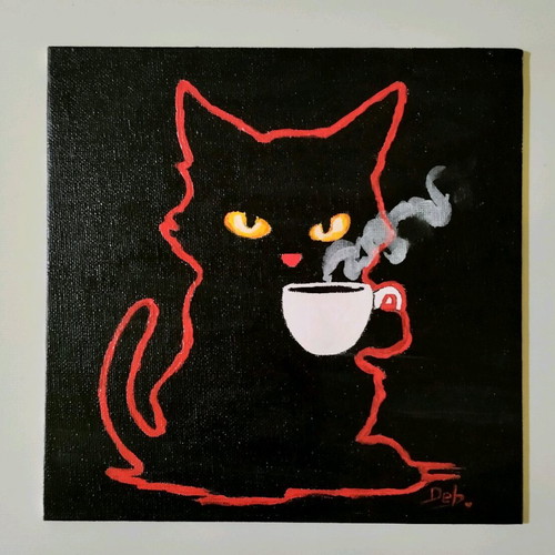 Cat motif canvas painting new with acrylics 20×20 cm