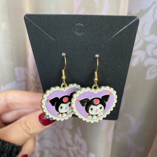 Kuromi Heart earrings new, gold tone