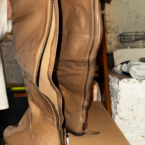 High boots leather patent like new, beige brown, size 40