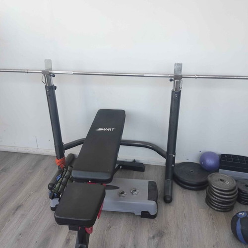 X-Fit fitness equipment set with bench, exercise bike and treadmill