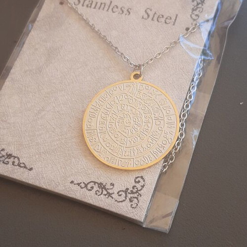 Necklace with Phaistos Disc stainless steel new, silver color
