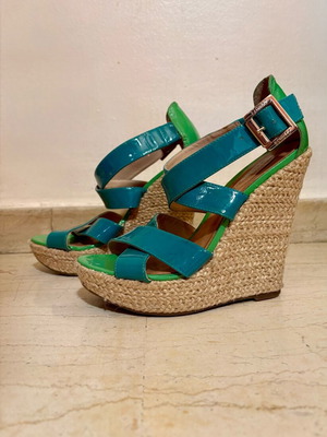Schutz platform sandals size 39 used, blue and green