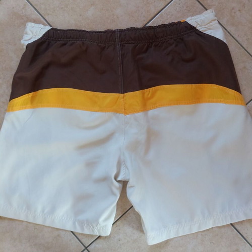 Iguana men's long swim shorts XXL like new, beige with brown and mustard stripes