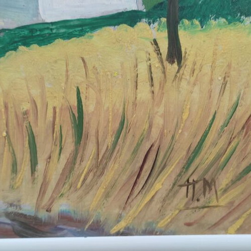 Watercolor of Idyllic Rural Landscape like new 41x31 cm