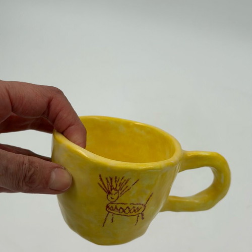 Handmade ceramic mug Yellow Art Eleftheria Sifnaiou new