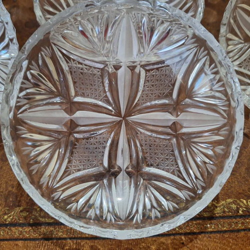 Crystal set with fondue bowl and 6 plates for spoon sweets like new, Russian origin