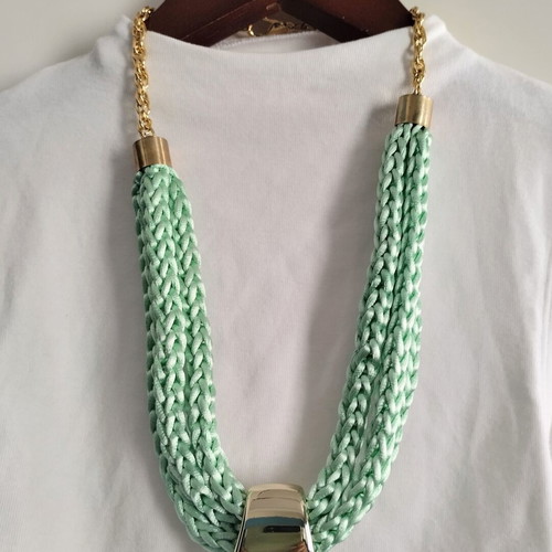 Chunky pistachio green statement necklace handmade