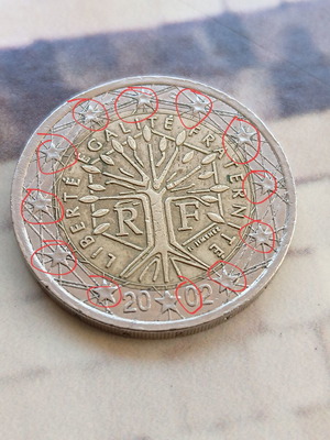 French 2 euro coin 2002 used with collectible errors