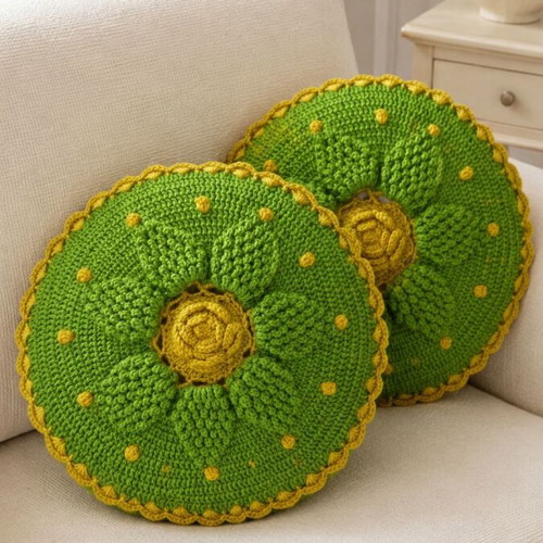 Handmade crochet covers for round chair cushions set of 2, like new