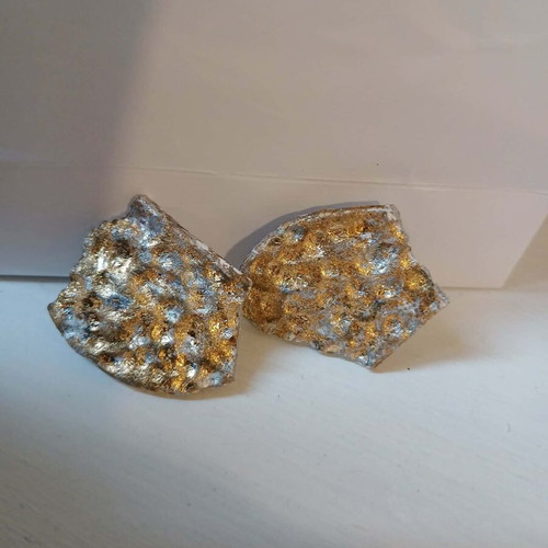Handmade earrings new, porcelain with gold and silver leaf