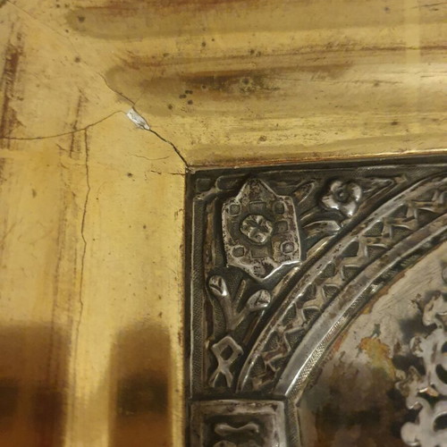Old Russian Jesus Icon used in wooden frame with glass