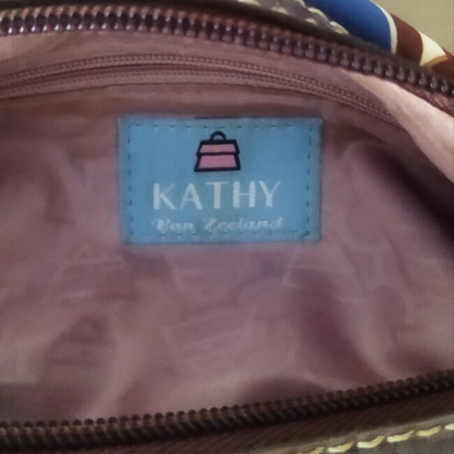 Kathy Van Zeeland vintage handbag, multicolor fabric with metal details