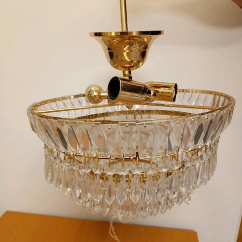 Crystal gold ceiling light fixture with 3 E14 bulb sockets