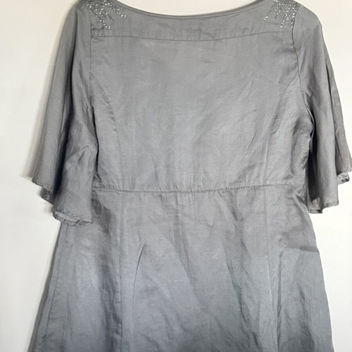 Noa Noa gray silk blouse with shoulder embroidery, like new, size S