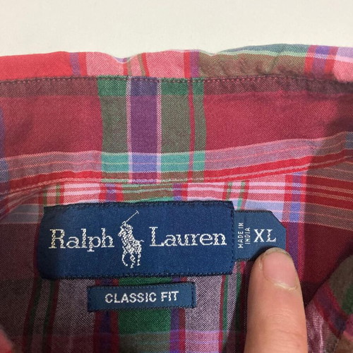 Ralph Lauren Oxford short sleeve shirt XL, red green blocked, dark green pony