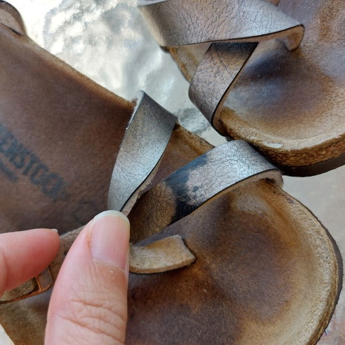 Birkenstock Mayari sandals used, size 39, gold-bronze metallic