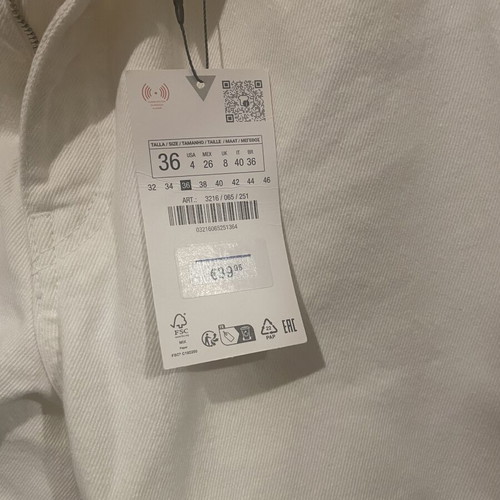 Zara white denim cargo jeans new, size EU 36, 100% cotton