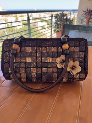 Vintage Boho Handbag Like New, Handmade With Wooden Flowers