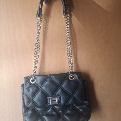 Black Quilted Shoulder Bag with Silver Chain like new