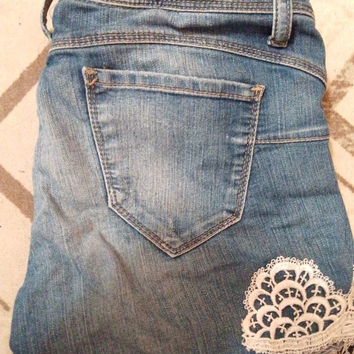 Denim shorts with lace used, size S 36 8, blue