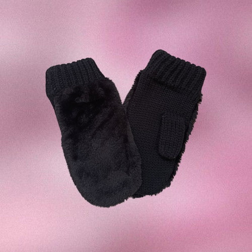 H&M knitted gloves like new, black with fur lining