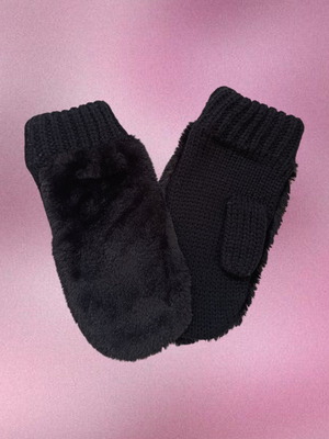 H&M knitted gloves like new, black with fur lining