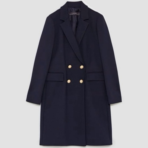 Zara Blue Dark Coat with Gold Buttons like new