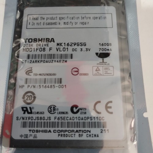 Toshiba MK1629GSG HDD1F08 160GB 5400RPM 1.8" Micro-SATA HDD used